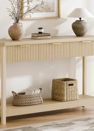51-Inch Fluted Console Table with Three Wooden Drawers for Entryway, Living Room, Hallway, and Foyer