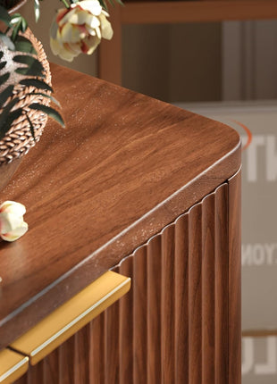 67-Inch Fluted Walnut Buffet Cabinet Sideboard with Ample Storage, Mid-Century Modern Credenza Featuring Six Doors for Kitchen and Living Room (67" W x 31.5" H x 15.7" D)