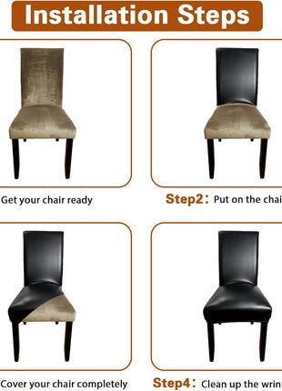 Set of 4 Waterproof Leather Dining Chair Covers, Super Stretch and Washable, Thickened Slipcovers for Kitchen, Dining, and Banquet Use in Black