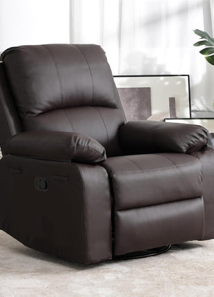 360° Swivel Rocking Leather Recliner Chair for Adults - Overstuffed Manual Recliner with Spring Cushion, Nursery Glider Sofa with Side Pockets in Camel