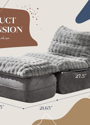 Compact Grey Foam Sofa with Footrest and Recliner for Small Living Spaces, Bedrooms, and Apartments