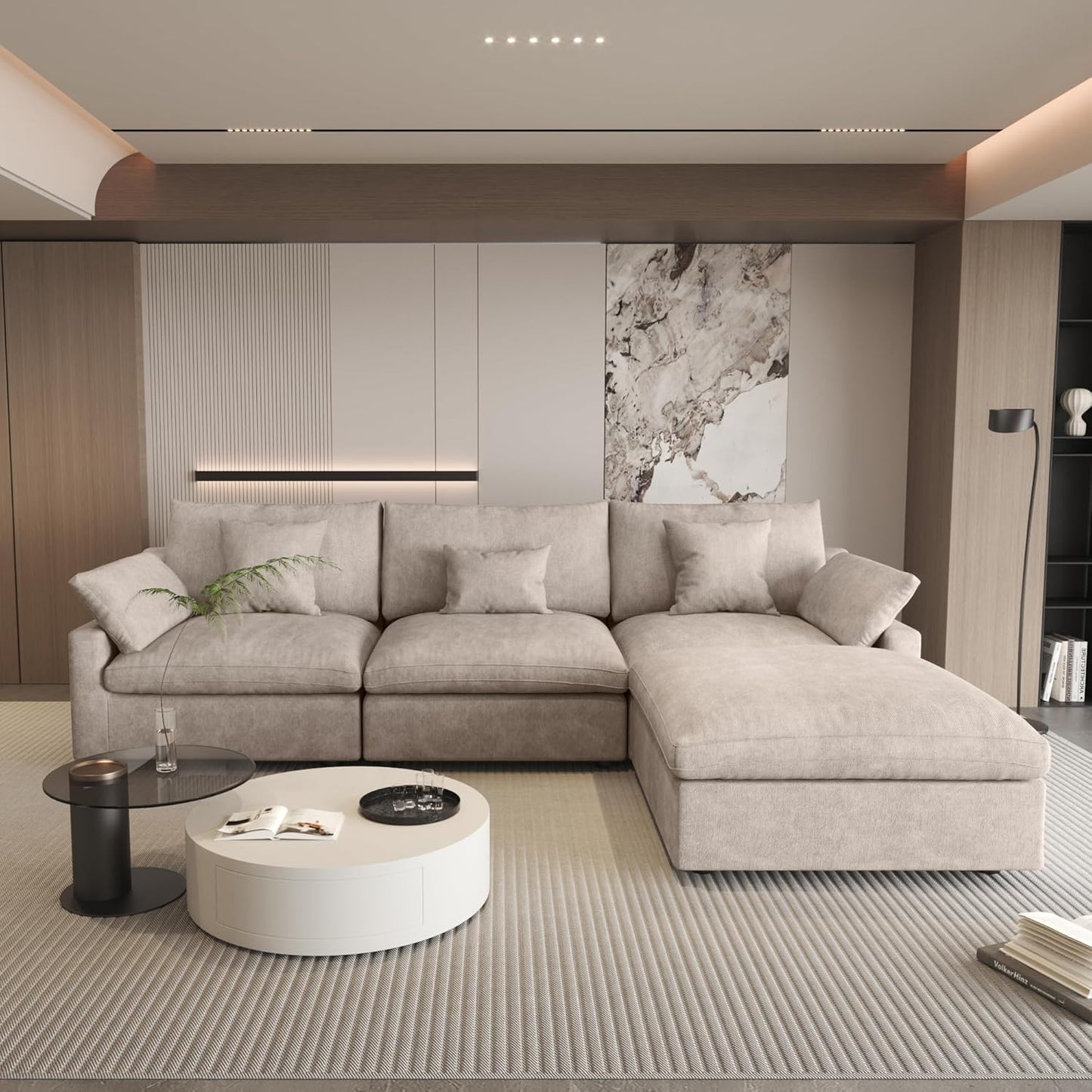 120" Cloud Modular Sectional Sofa Couch for Living Room,L Shaped Sofas with Ottoman,Down Filled Modular Sectional Sofa,Convertible 4 Seater, Covers Washable&Replaceable