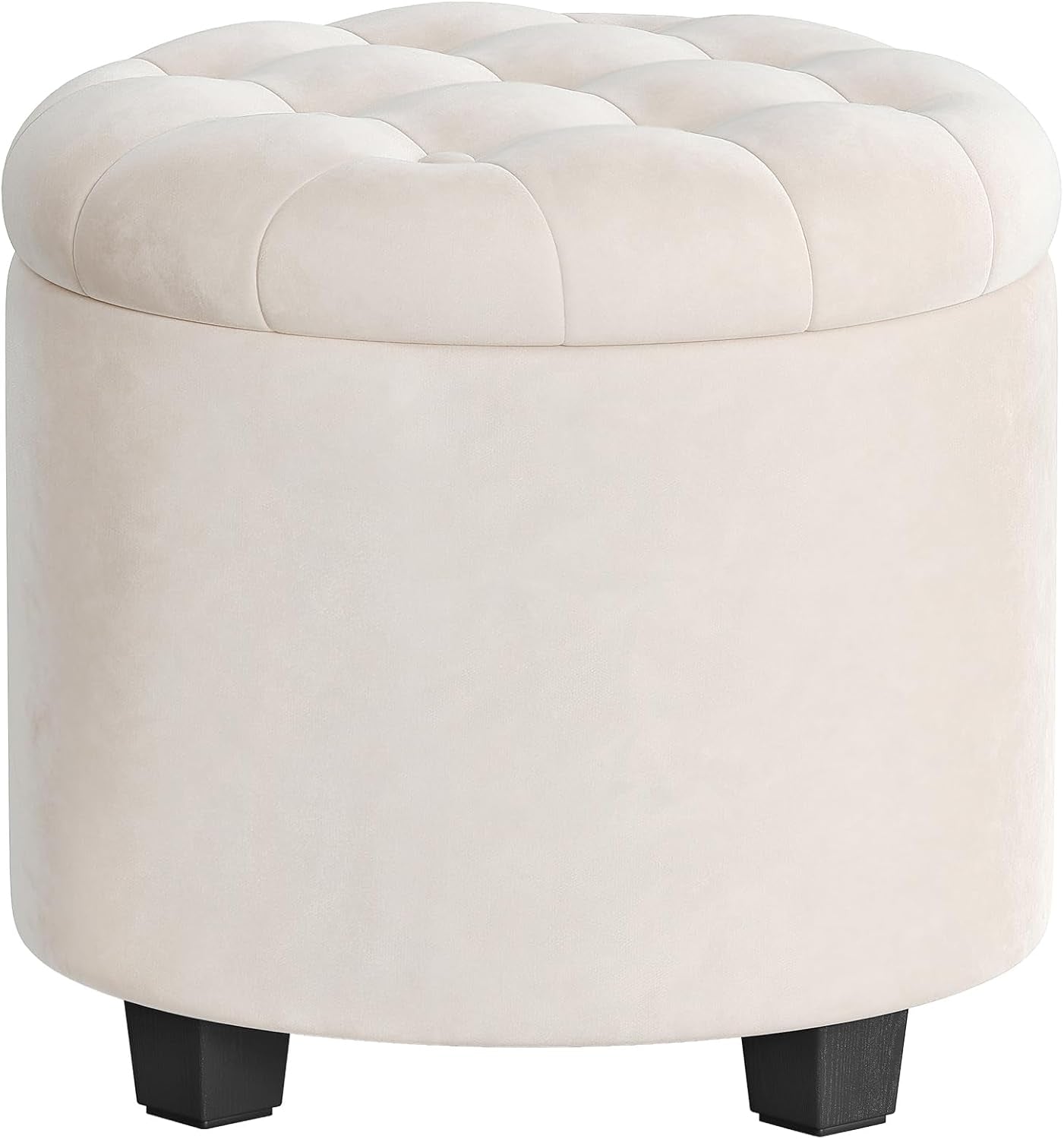 round Ottoman, Ottoman with Storage, 17.7 X 17.7 X 17.5 Inches, Foot Rest with Legs, Velvet, Load up to 330 Lb, for Living Room, Bedroom, Cream White ULOM012W01
