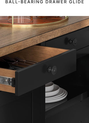 Wildenauer Farmhouse Dining Buffet with Drawers and Adjustable Shelves, Light Brown and Black Finish by Signature Design by Ashley