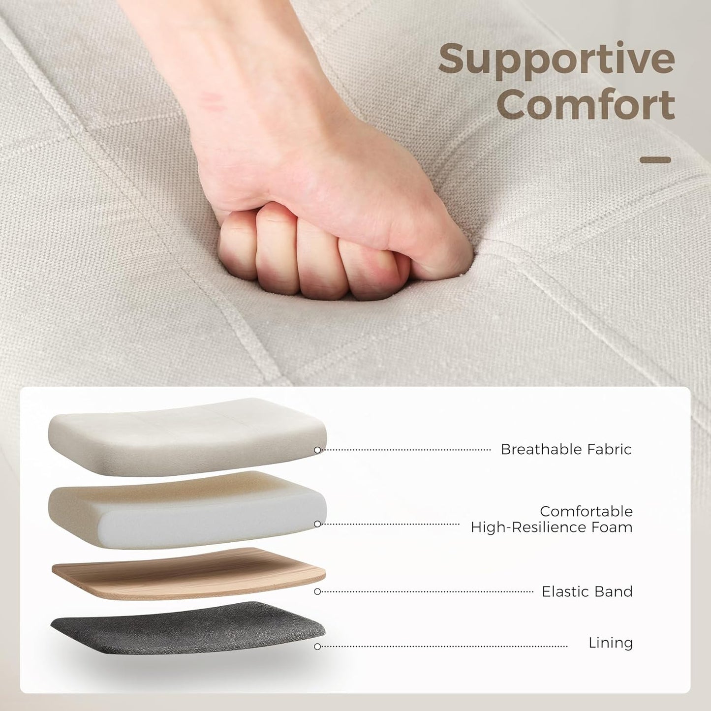 Counter Height Bar Stools Set of 2 for Kitchen Counter Solid Wood Legs with Fabric Saddle Seat Farmhouse Barstools for 34"-38" Counter Island Upholstered Stools, 24In, Creamy White