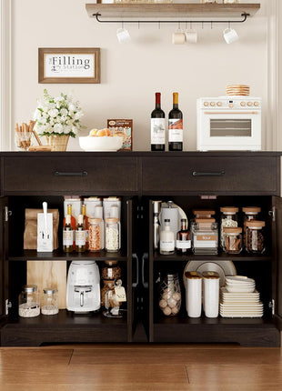 47.2" Modern Farmhouse Buffet Cabinet with Storage, Drawers, and Barn Doors - Dark Brown Kitchen Sideboard and Coffee Bar Station for Living Room