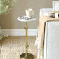 Adjustable-Height Marble Drink Table - 10X10X22-30, White Marble & Antique Brass, Modern round End Table, Side Table with Pedestal Stand for Small Spaces, Vintage Metal Martini Cocktail Accent