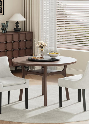 Set of 4 Upholstered Dining Chairs with Mid Back and Wooden Legs, Modern Accent Side Chairs for Living Room and Dining Room - Beige