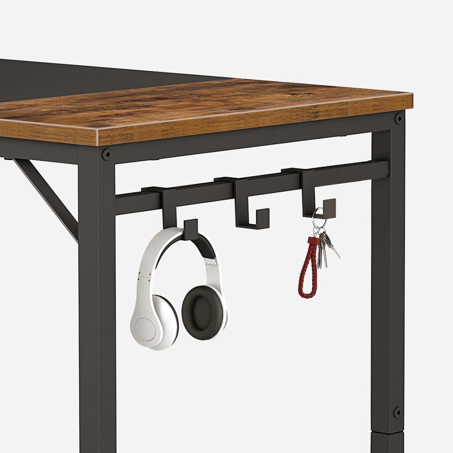 Computer Desk, Home Office Desk with Power Outlet, Modern Study Writing Desk with 3 Hooks for Study Room, Home Office, Sturdy and Stable, Easy to Assemble, Rustic Brown and Black BF40UDN01