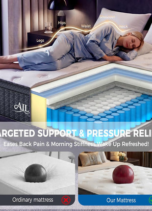 12-Inch Queen Hybrid Mattress - Medium Firm with Advanced Pocket Spring Technology for Optimal Motion Isolation, Enhanced Edge Support, and Breathable Comfort