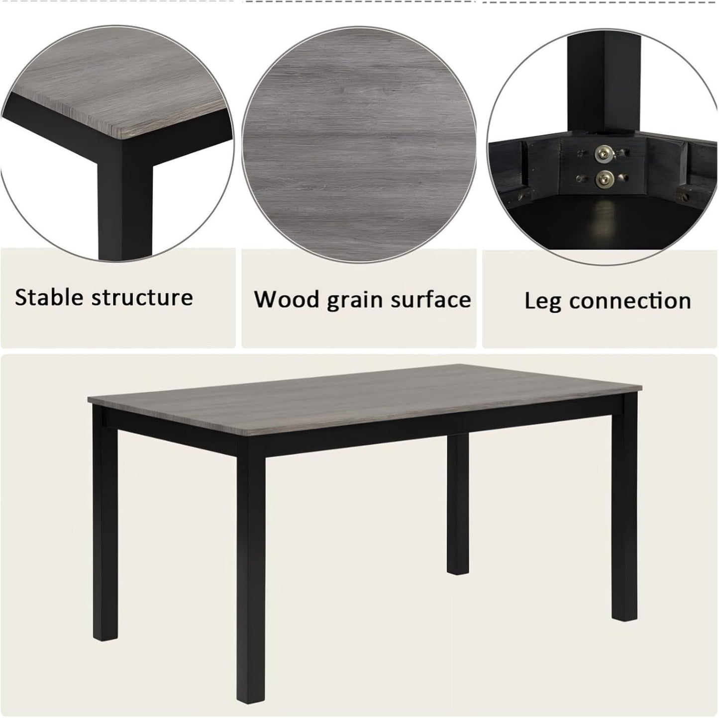 Dining Table Set for 5, Modern 6 Piece Dining Room Table Set with Rectangular Table 4 Upholstered Backrest Chairs and a Bench, Counter Height Kitchen Sets with Wood Grain Surface, Black