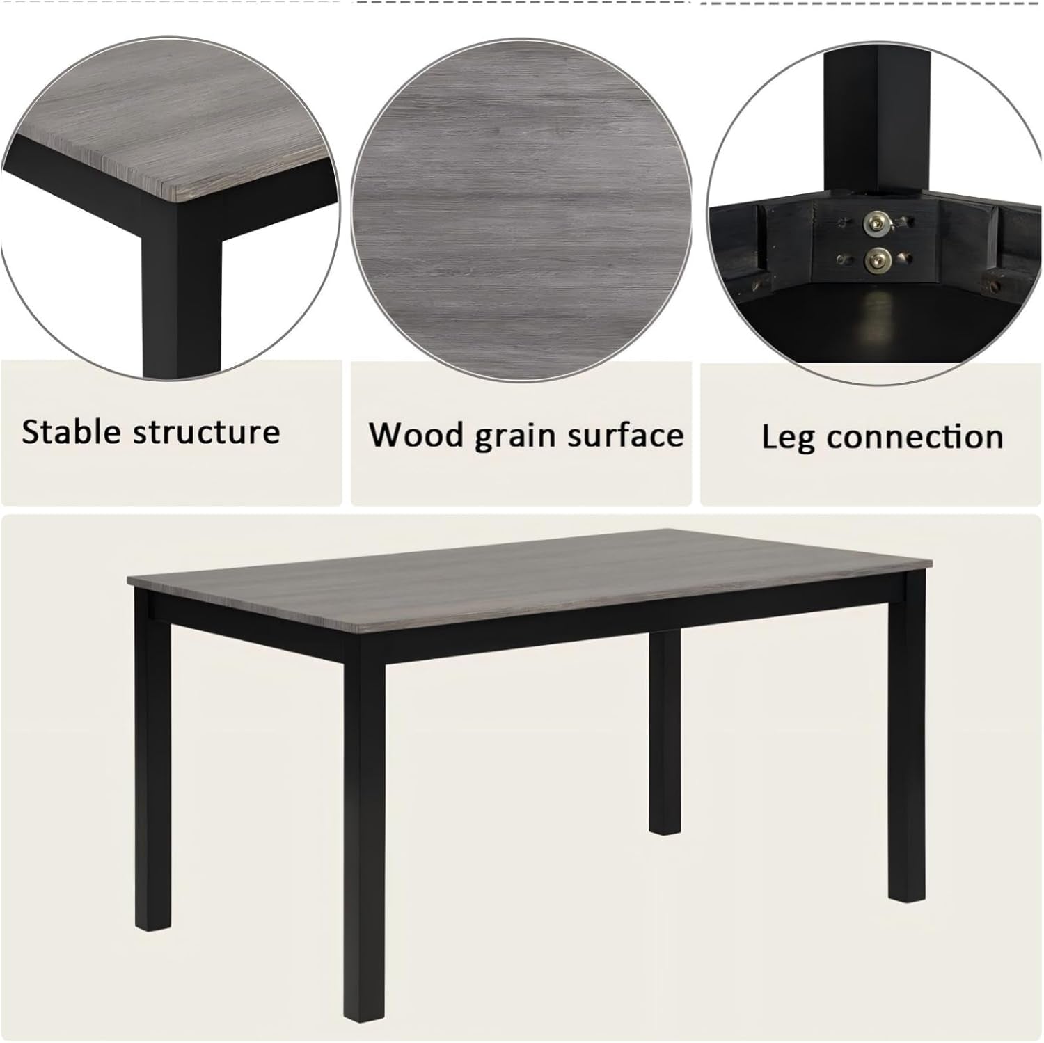 Dining Table Set for 5, Modern 6 Piece Dining Room Table Set with Rectangular Table 4 Upholstered Backrest Chairs and a Bench, Counter Height Kitchen Sets with Wood Grain Surface, Black