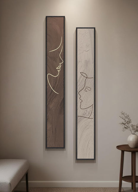 Long Narrow Framed Neutral Abstract Vertical Wall Art Set - 2-Piece Modern Canvas Prints for Hallway, Entryway, Living Room, and Bedroom Decor in Beige and Brown Minimalist Aesthetic