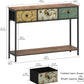 Entryway Console Table with 3 Retro Flowers Fabric Drawers Boho Narrow Long behind Couch Sofa Table with Bottom Open Storage Shelf for Hallway Living Room Foyer (Rustic Brown, 3 Drawers)