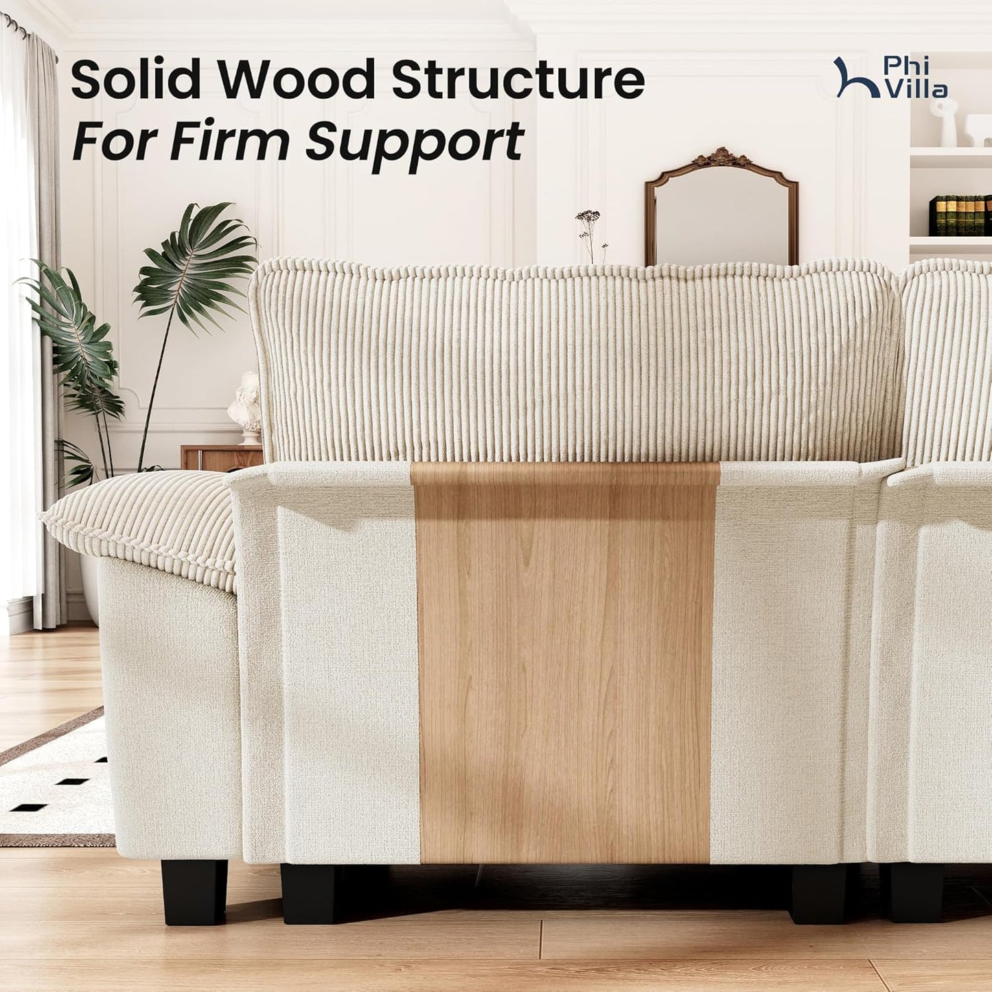 Cloud Modular Couches Sets, 2 Pieces Sectional Sofa Set with Loveseat, 3-Seater Comfy Couch for Living Room Small Spaces, Chenille Corduroy Dual Fabric, Beige