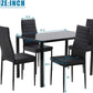 | 5-Piece Dining Table Set | Black | Glass Kitchen Table with 4 Upholstered Chairs and Faux Leather Cushions | Space-Saving and Modern Design | for Dining Room, Easy to Assemble