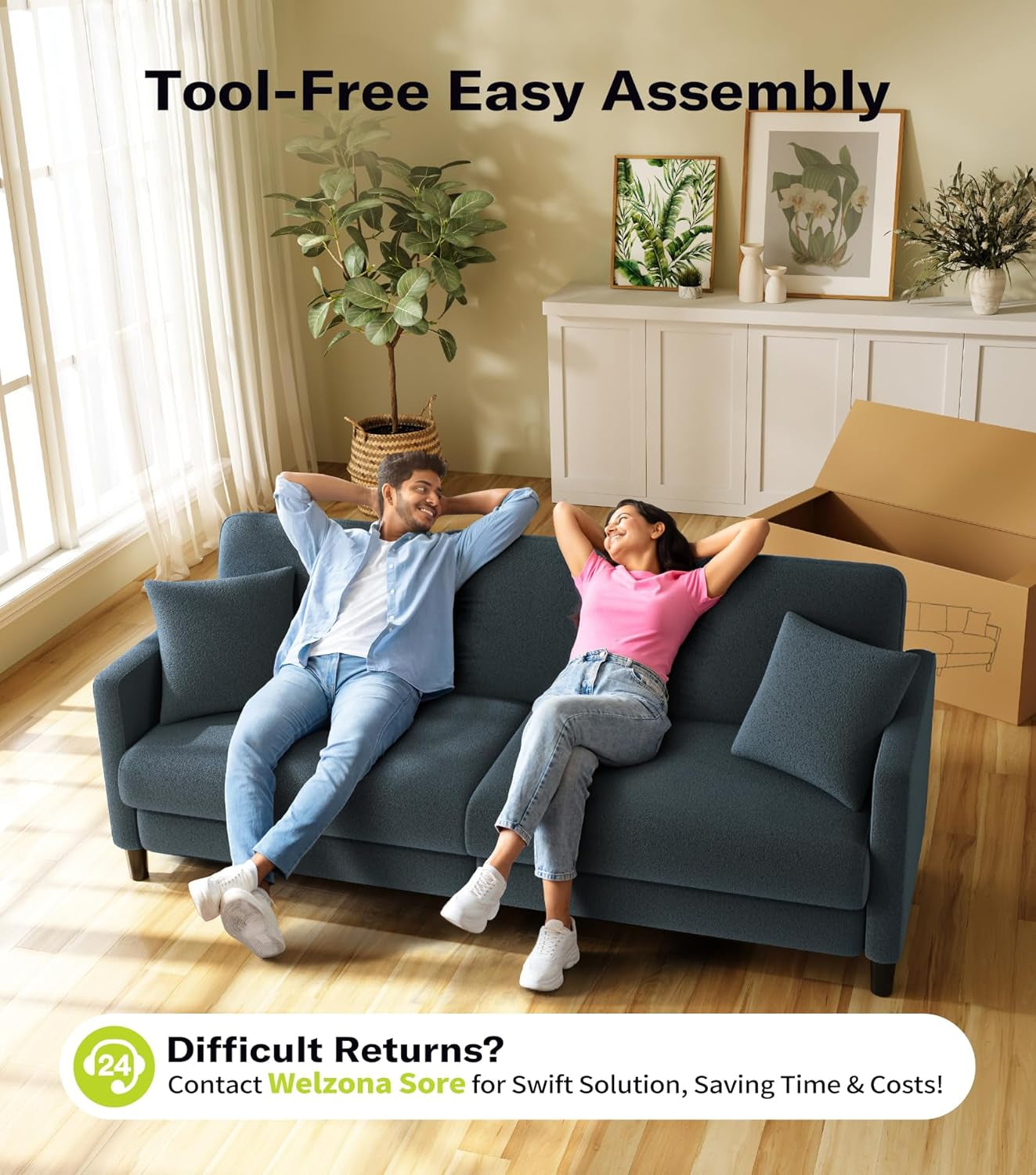 83" Couches for Living Room, Comfy Sofas for Living Room, Teddy Sofa Couch, Tool-Free Setup Loveseat Sofa, All-Wood Love Seat Couches, Small Couch 2 Pillows Included, Blue Grey