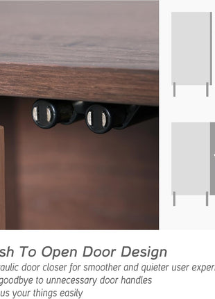 64" Wood Sideboard Buffet Cabinet with 4 Fluted Doors and Curved Design, Walnut Finish, Ideal for Dining Room and Hallway Storage
