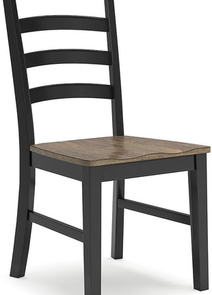 Signature Design by Ashley Wildenauer Set of 2 Contemporary Ladderback Dining Chairs with Solid Wood Frame and Two-Tone Black/Brown Finish