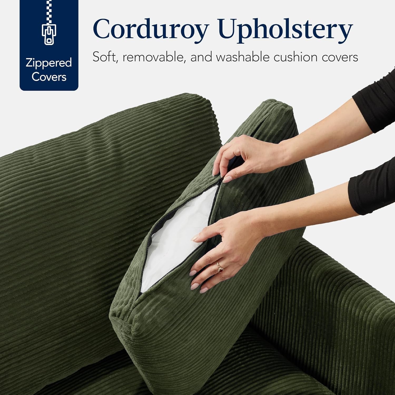 Modern Loveseat Sofa for Living Room, Corduroy Recliner, Removable Cover, Spring Cushions, Solid Wood Frame, Easy Assembly for Small Spaces, 82In – Moss Green