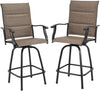 Outdoor Swivel Bar Stools Set of 2, High Top Patio Chairs with Padded Textilene Seating, All-Weather Bar Height Furniture for Kitchen or Outside, Padded Brown Textilene