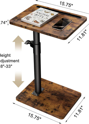 Adjustable Swivel Sofa Armrest Tray Table - Multi-functional Snack Side Table with Device Slots for Compact Living Spaces (Rustic, Standard)