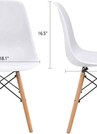 Set of 4 Mid-Century Modern DSW Dining Chairs - White Shell Plastic Lounge Chairs for Kitchen, Dining, Bedroom, and Living Room