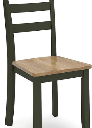 Gesthaven Contemporary Armless Dining Chair Set of 2 by Signature Design by Ashley, Solid Wood Frame, Contoured Mango Wood Veneer Seat, Adjustable Levelers, Green and Light Brown Finish
