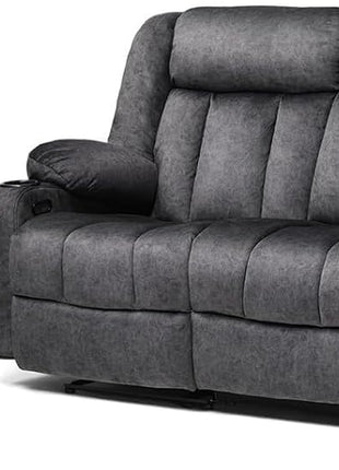 Manual Recliner Chair Set - Upholstered Fabric Reclining Sofa with Cup Holders and Side Pockets for Living Room (3+1)