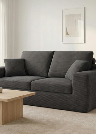 Loveseat Sofa in a Box - 78" Modern Upholstered Corduroy Couch with Deep 30" Seat, Dark Grey, Ideal for Living Room and Home Office, No Assembly Required