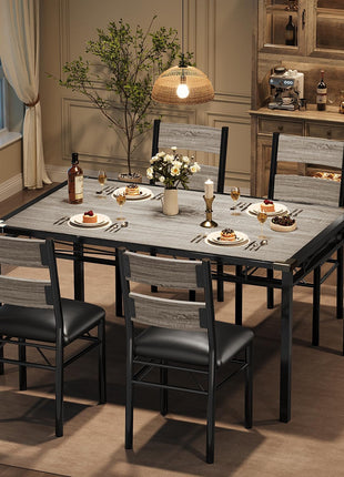 4-Piece Rustic Gray Wood Dining Table Set with Upholstered Chairs for Small Spaces and Apartments