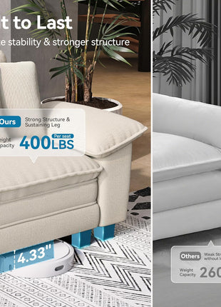 3-Piece Beige Chenille Sofa Set: Stylish Modular Loveseats and Spacious Couch for Elegant Living Spaces