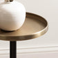 Tira Elegant round Drink Table, 10 X 22, Antique Brass and Black, Vintage Glam Circle Martini Table for Use as a Small Bedroom Nightstand or Living Room Plant Stand Option