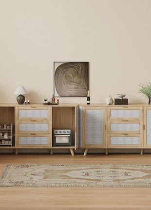 63-Inch Farmhouse Sideboard Buffet Cabinet with Three Drawers and Two Doors, Wooden Coffee Bar Storage for Kitchen and Living Room