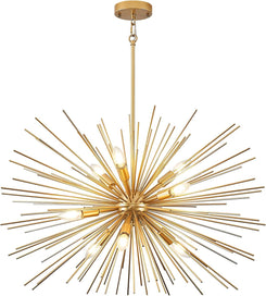 32In Gold Sputnik Chandelier Solid Metal Starburst Chandelier Light Fixture 9-Light Mid-Century Modern Satellite Light Fixture for Living Room Dining Room Foyer Study Room Bathroom,E12