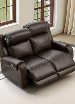 Genuine Leather Power Recliner Sofa with Wall Hugger Design, Dual Motors, USB Charging Ports, Ideal for Living Room and RV, Saddle Leather Finish