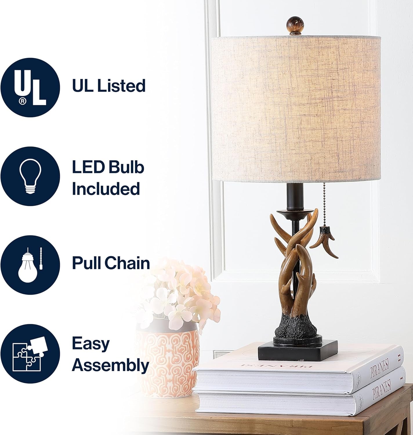 JYL1031A Gaston 20.5" Resin Mini LED Table Lamp, Farmhouse, Traditional, Cottage, Rustic, Office, Living Room, Family Room, Dining Room, Bedroom, Hallway, Foyer, Brown