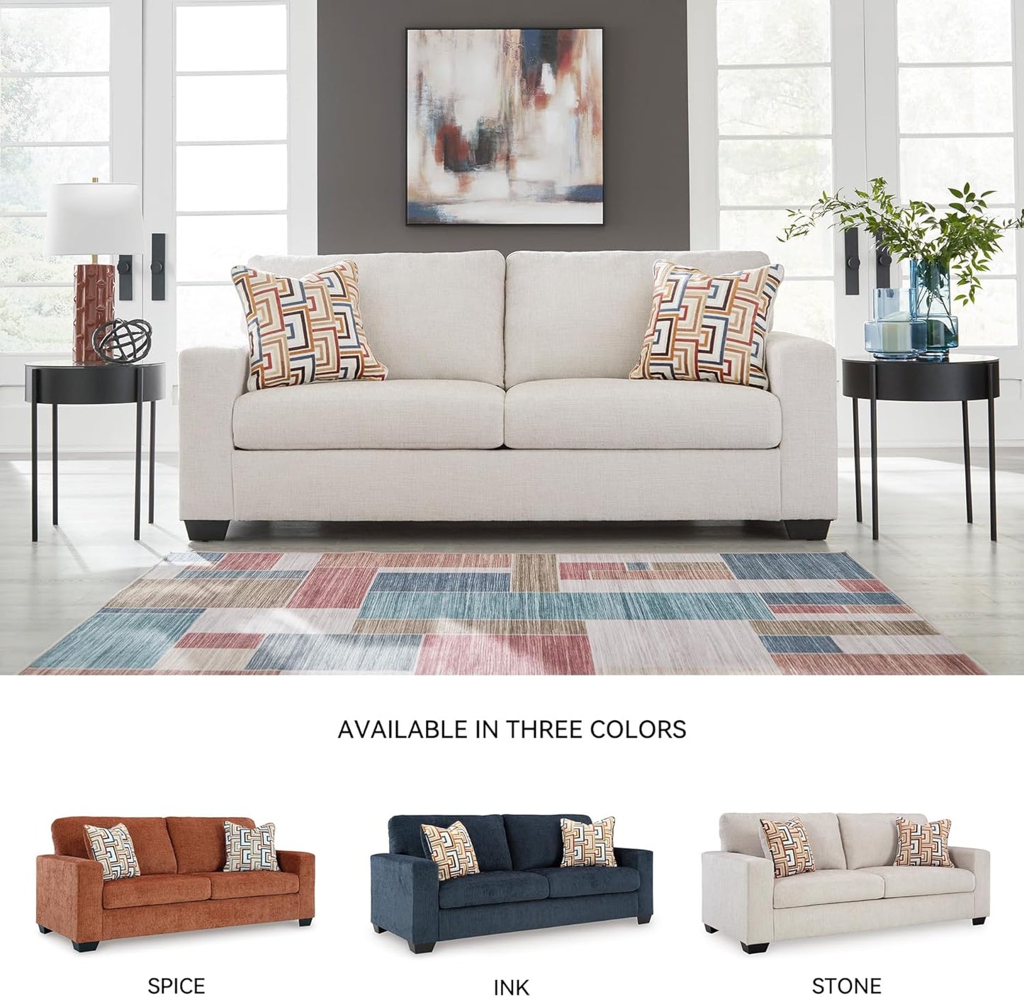 Aviemore Coastal Sofa Sleeper with Bi-Fold Memory Foam Mattress and 2 Accent Pillows, Queen, Beige