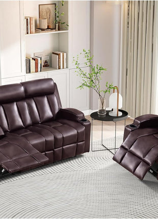 Premium PU Leather Manual Recliner Chair for Adults with Cup Holders and Padded Backrest, Overstuffed Heavy Duty Reclining Sofa for Living Room and Bedroom, Black