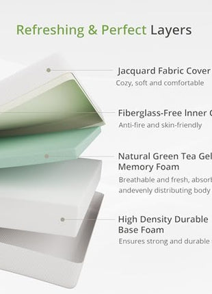 EGOHOME 8-Inch Twin Memory Foam Mattress with Cooling Green Tea Gel, Medium Firm Support, CertiPUR-US Certified, 75" L x 38" W, White Finish