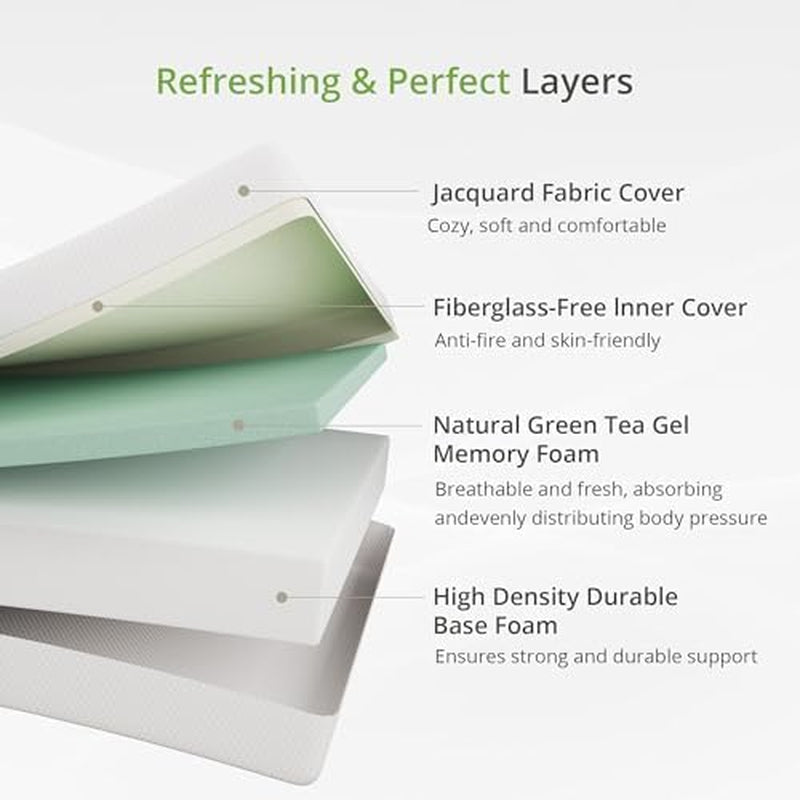 6 Inch Twin Mattress for Kids, Memory Foam Mattress with Cooling Green Tea Gel, Relieve Pressure with Medium Firm Support, Certipur-Us Certified, 75''L X 38''W, White