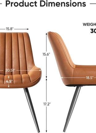 Contemporary Dining Chair Set of 6, Comfortable Upholstered Fabric Kitchen Side Chairs with Thick Cushions and Metal Legs, Brown
