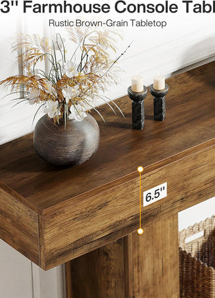 63-Inch Vintage Brown Farmhouse Console Table with U-Shaped Base and Two-Tier Design for Living Room, Hallway, and Foyer