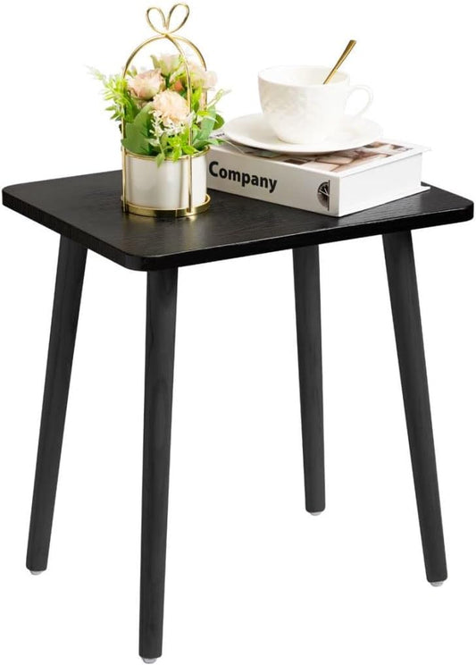 Black Side/End Table, Modern, Minimalist Wooden Small Accent Table with Natural Legs for Living Room, Bedroom, Balcony and Office, Home Decor