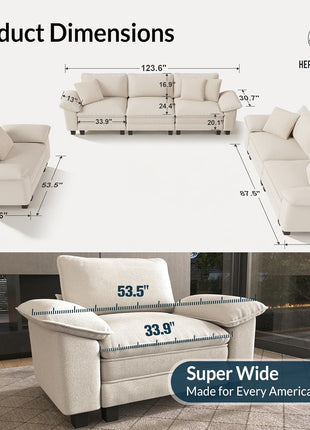 Elegant 3-Piece Modular Sectional Sofa Set in Chenille Beige for Spacious Living Rooms