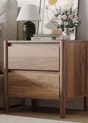 3-Piece Bedroom Dresser Set: 9-Drawer Dresser and 2 Nightstands in 47" Wide Walnut Finish with Solid Wood Cylindrical Legs, Rustic Wooden Storage Solution for Bedroom