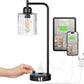 Industrial Bedside Table Lamp for Bedroom - Nightstand Lamps with USB C Charging Port, Fully Dimmable Black Ports and Outlets, Small Desk Glass Shade Office Living Room