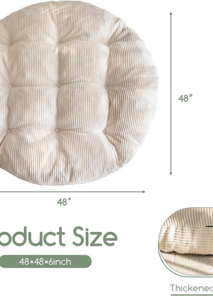 48 x 48 Inch Overstuffed Papasan Chair Cushion with Beige Corduroy Cover (Chair Not Included)