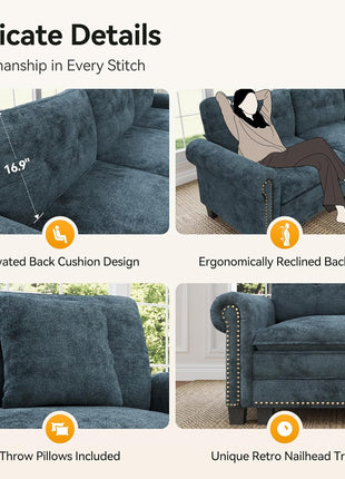 Elevate Your Living Space with the Elegant 116.1" L-Shaped Modular Cloud Couch - Ultimate Comfort with Mid-Century Modern Design, Nailhead Trim, and Plush Throw Pillows