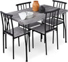 5-Piece Metal and Wood Indoor Modern Rectangular Dining Table Furniture Set for Kitchen, Dining Room, Dinette, Breakfast Nook W/ 4 Chairs - Gray